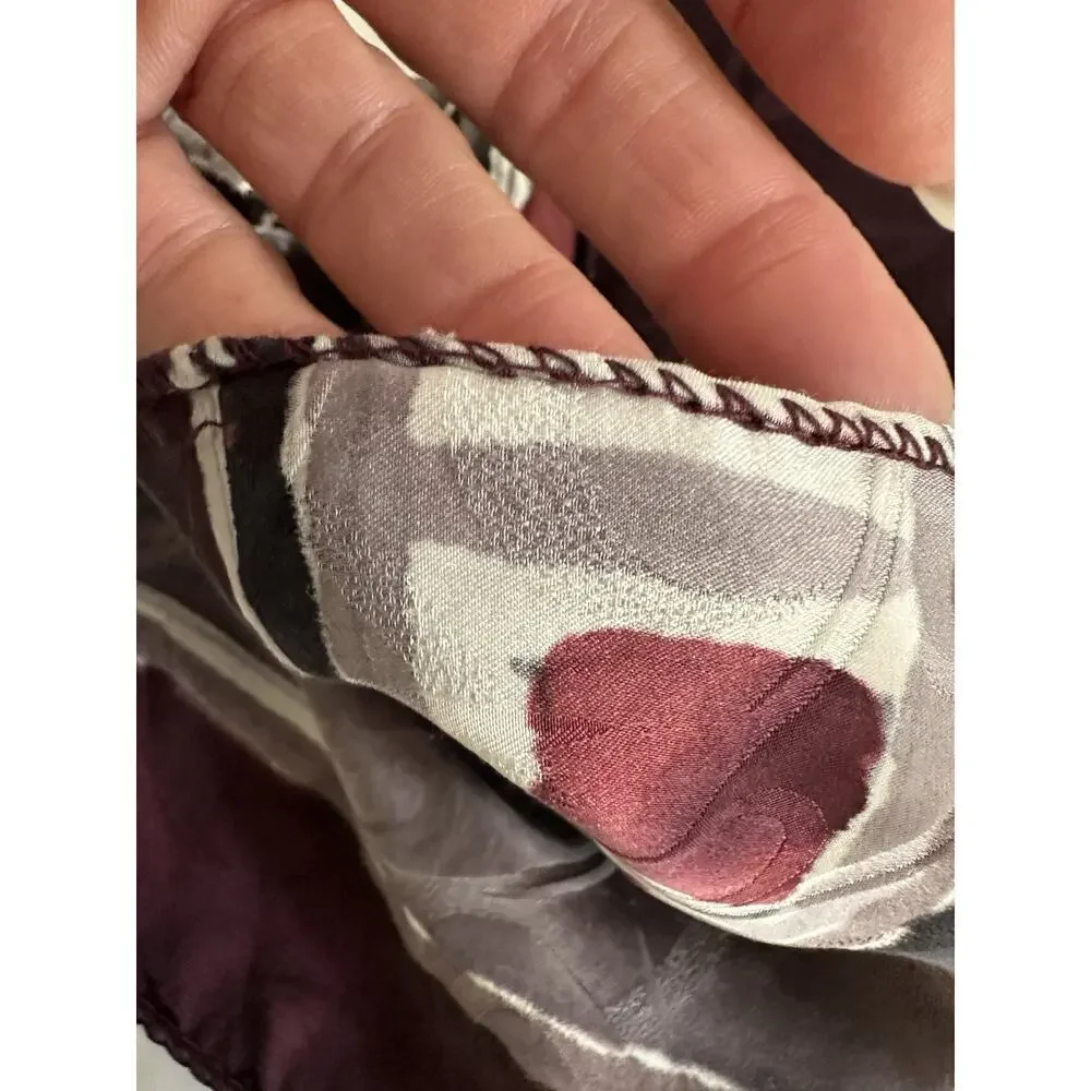100% SILK Hand Painted Scarf VTG 90's Plum Abstract Robert Daskal Art To Wear